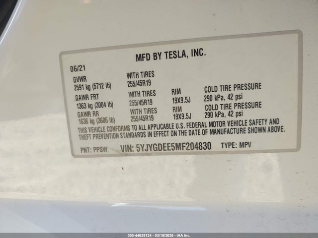 2021 TESLA MODEL Y 5YJYGDEE5MF204830 Photo 8
