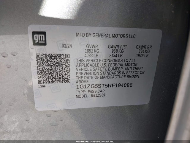 Продаж на аукціоні авто 2024 Chevrolet Malibu Fwd Rs, vin: 1G1ZG5ST5RF194096, номер лоту: 44639132