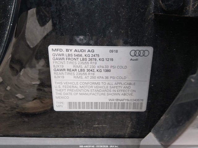 WA1BNAFY9J2243576 Audi Q5 2.0t Premium/2.0t Tech Premium