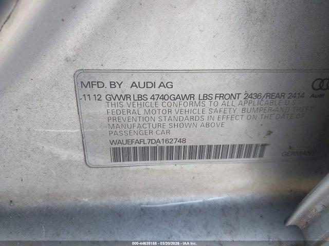 44639158 :رقم المزاد ، WAUEFAFL7DA162748 vin ، 2013 Audi A4 2.0t Premium مزاد بيع