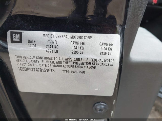 44639172 :رقم المزاد ، 1G6DP577470151613 vin ، 2007 Cadillac Cts Standard مزاد بيع