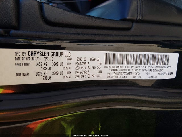 Продажа на аукционе авто 2012 Jeep Grand Cherokee Laredo, vin: 1C4RJFAG7CC303394, номер лота: 44639194