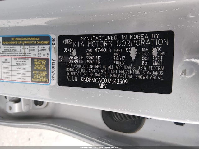 KNDPMCAC0J7343509 KIA Sportage Lx
