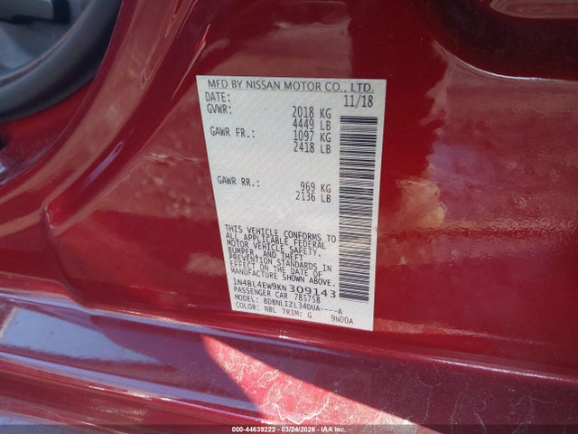 2019 Nissan Altima 2.5 Sl მანქანა იყიდება აუქციონზე, vin: 1N4BL4EW9KN309143, აუქციონის ნომერი: 44639222