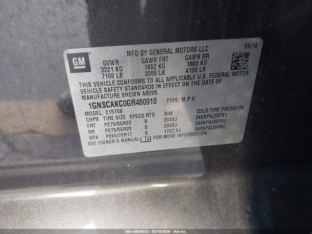 2016 CHEVROLET TAHOE 1GNSCAKC0GR480910 Photo 8