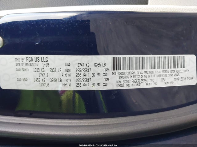 Aukcja sprzedaży 2019 Chrysler Pacifica Touring Plus, vin: 2C4RC1FG9KR635784, numer aukcji: 44639245