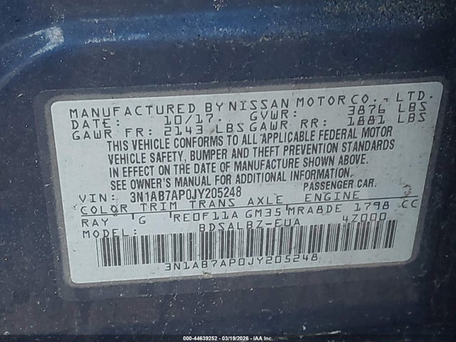3N1AB7AP0JY205248 Nissan SENTRA S