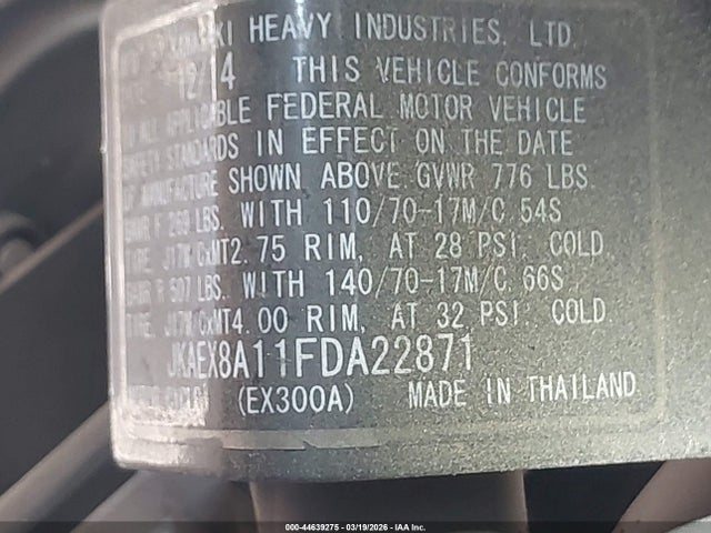 Kawasaki Ex300 A 2015 JKAEX8A11FDA22871 Image 10
