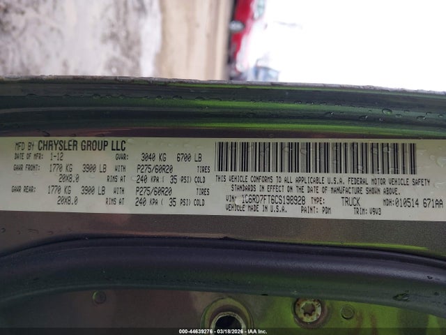 Продажа на аукционе авто 2012 Ram 1500 St, vin: 1C6RD7FT6CS198928, номер лота: 44639276