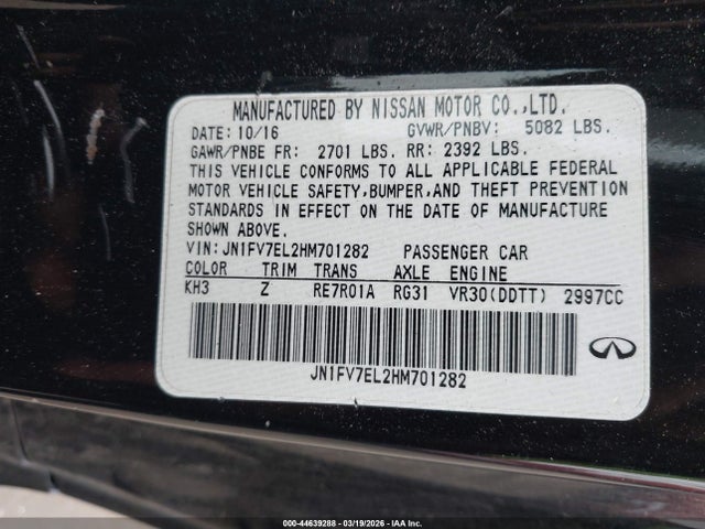 44639288 :رقم المزاد ، JN1FV7EL2HM701282 vin ، 2017 Infiniti Q60 3.0t Red Sport 400 مزاد بيع