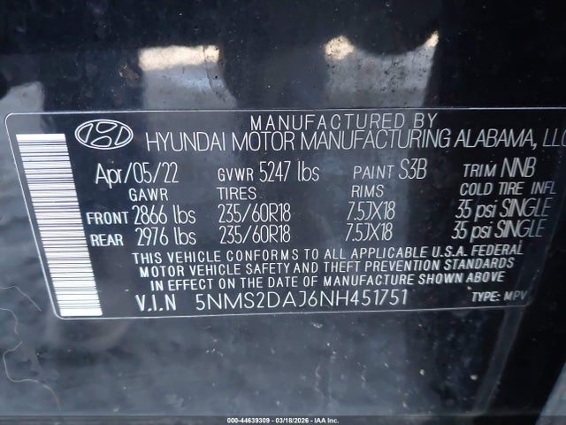2022 HYUNDAI SANTA FE 5NMS2DAJ6NH451751 Photo 8