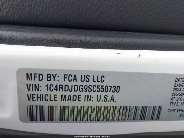 Продаж на аукціоні авто 2025 Dodge Durango Gt Awd, vin: 1C4RDJDG9SC550730, номер лоту: 44639340