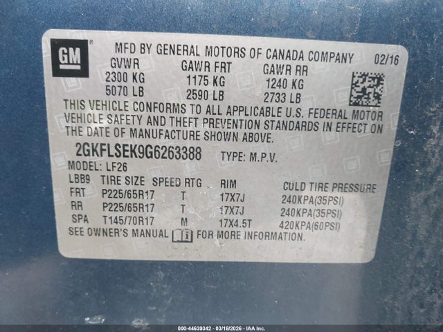 Продаж на аукціоні авто 2016 Gmc Terrain Sle-1, vin: 2GKFLSEK9G6263388, номер лоту: 44639342