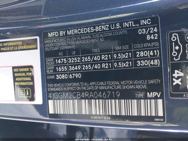 Продаж на аукціоні авто 2024 Mercedes-benz Eqe 500 Suv 4matic, vin: 4JGGM2CB4RA046719, номер лоту: 44639362