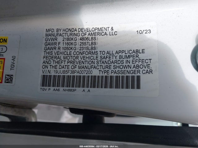 Aukcja sprzedaży 2023 Acura Tlx Standard, vin: 19UUB5F38PA007200, numer aukcji: 44639364