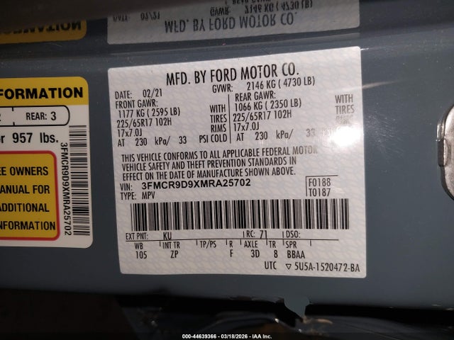 3FMCR9D9XMRA25702 Ford Bronco Sport Badlands