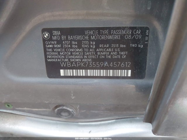 44639381 :رقم المزاد ، WBAPK73559A457612 vin ، 2009 Bmw 328i Xdrive مزاد بيع