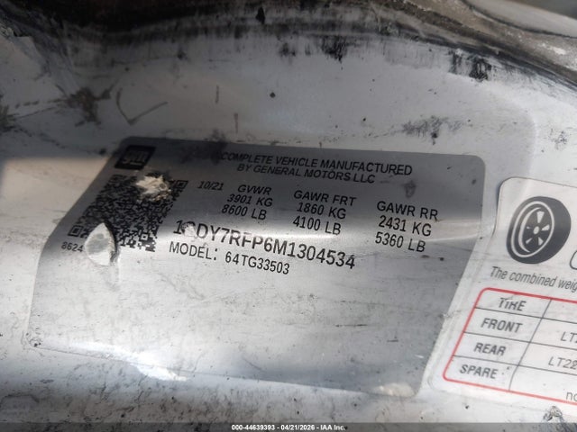44639393 :رقم المزاد ، 1GDY7RFP6M1304534 vin ، 2021 Gmc Savana Cutaway Work Van مزاد بيع