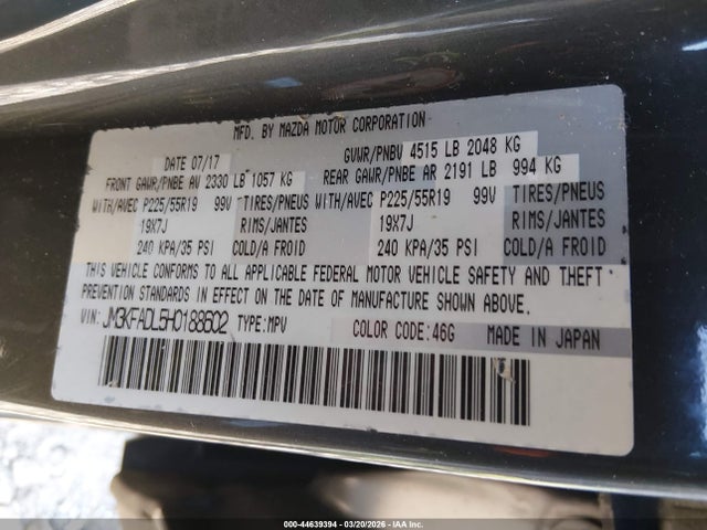 Продаж на аукціоні авто 2017 Mazda Cx-5 Grand Touring, vin: JM3KFADL5H0188602, номер лоту: 44639394