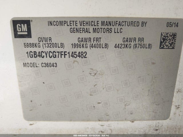 44639409 :رقم المزاد ، 1GB4CYCG7FF145482 vin ، 2015 Chevrolet Silverado 3500hd Chassis Wt مزاد بيع
