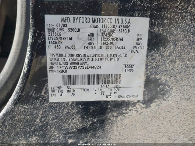 Продажа на аукционе авто 2003 Ford F-350 Lariat/xl/xlt, vin: 1FTWW33P73ED44824, номер лота: 44639421