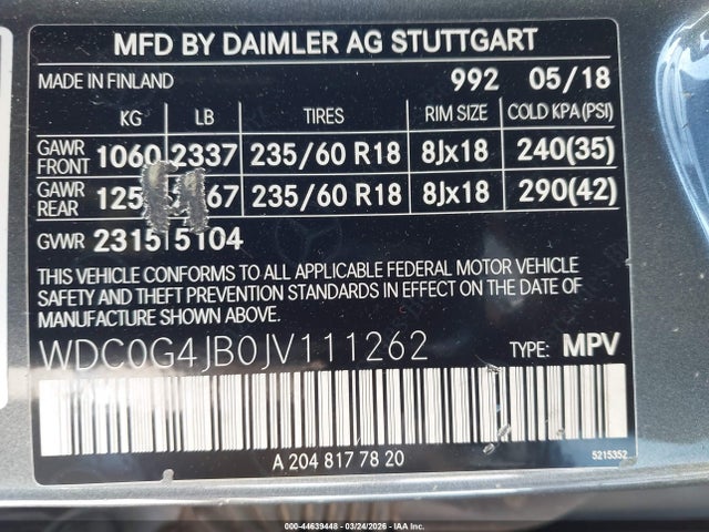 Продажа на аукционе авто 2018 Mercedes-benz Glc 300, vin: WDC0G4JB0JV111262, номер лота: 44639448