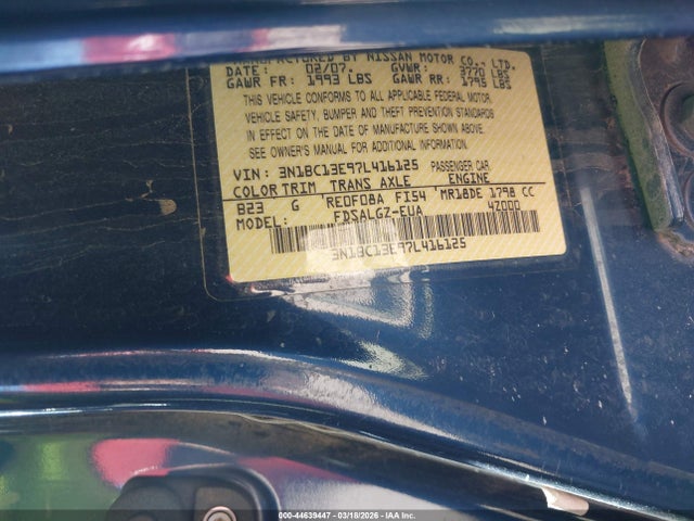 2007 NISSAN VERSA 3N1BC13E97L416125 Photo 8