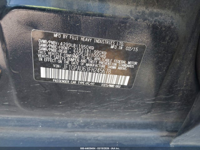 44639454 :رقم المزاد ، JF1GPAU63FH245678 vin ، 2015 Subaru Impreza 2.0i Sport Premium مزاد بيع