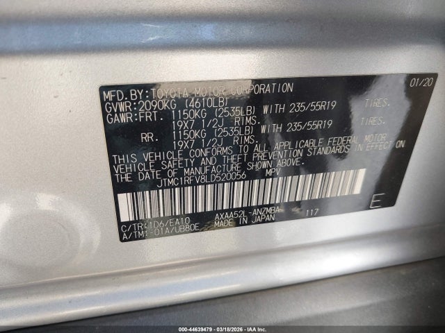 JTMC1RFV8LD520056 Toyota Rav4 Xle Premium