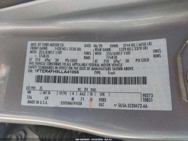 Продажа на аукционе авто 2020 Ford Ranger Xlt, vin: 1FTER4FH9LLA41066, номер лота: 44639493
