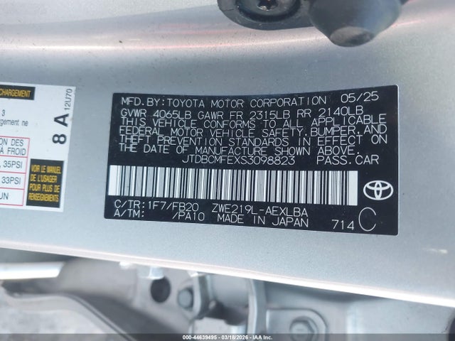 Продажа на аукционе авто 2025 Toyota Corolla Hybrid Le, vin: JTDBCMFEXS3098823, номер лота: 44639495