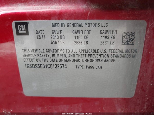 Aukcja sprzedaży 2012 Cadillac Cts Premium, vin: 1G6DS5E31C0132574, numer aukcji: 44639496