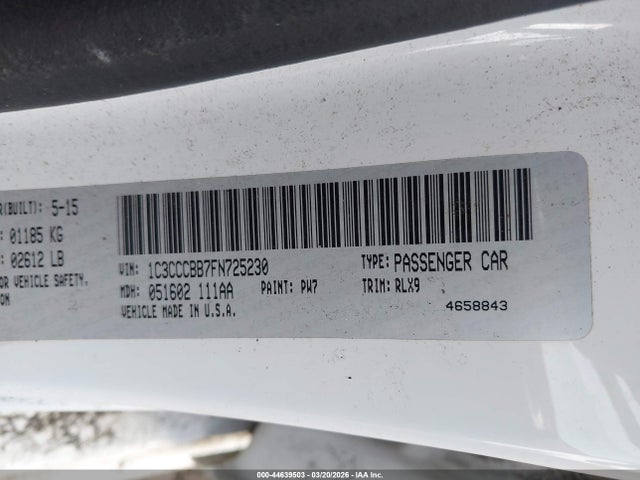 Aukcja sprzedaży 2015 Chrysler 200 S, vin: 1C3CCCBB7FN725230, numer aukcji: 44639503