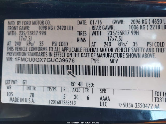 1FMCU0GX7GUC39676 Ford ESCAPE SE