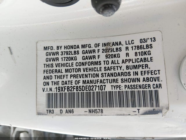 Продажа на аукционе авто 2013 Honda Civic Ex, vin: 19XFB2F85DE027107, номер лота: 44639515
