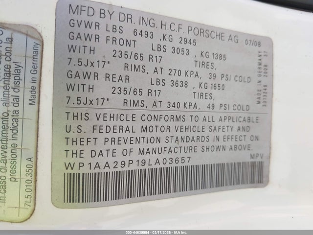 2009 PORSCHE CAYENNE WP1AA29P19LA03657 Photo 8