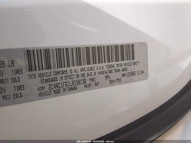 Продаж на аукціоні авто 2020 Chrysler Pacifica Touring, vin: 2C4RC1FG1LR150136, номер лоту: 44639586
