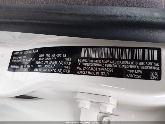 Продажа на аукционе авто 2015 Jeep Renegade Latitude, vin: ZACCJABT7FPB39228, номер лота: 44639603