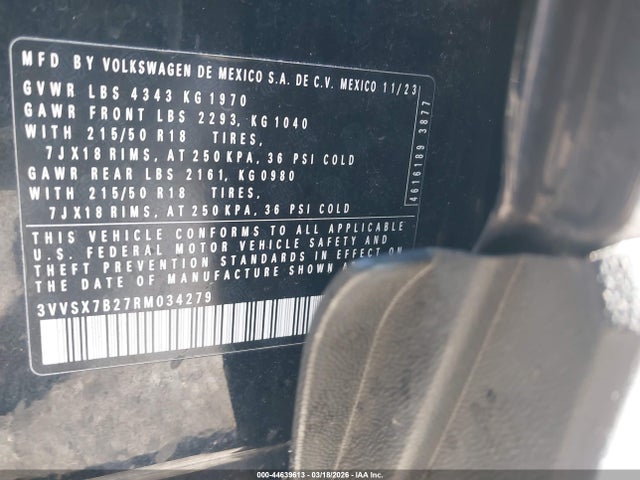 44639613 :رقم المزاد ، 3VVSX7B27RM034279 vin ، 2024 Volkswagen Taos 1.5t Se مزاد بيع