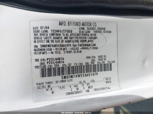 2005 MERCURY GRAND MARQUIS 2MEFM74W55X601479 Photo 8