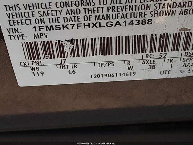 1FMSK7FHXLGA14388 Ford Explorer Limited