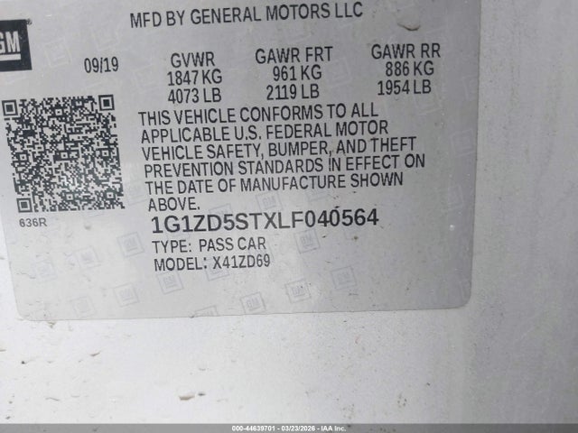 Aukcja sprzedaży 2020 Chevrolet Malibu Fwd Lt, vin: 1G1ZD5STXLF040564, numer aukcji: 44639701