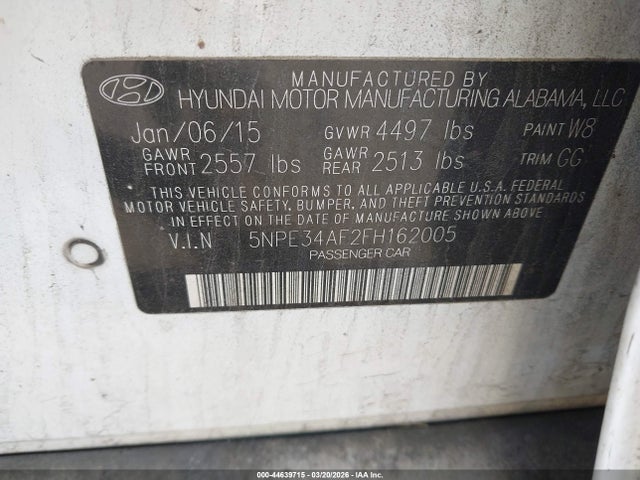 Hyundai Sonata Limited 2015 5NPE34AF2FH162005 Image 9