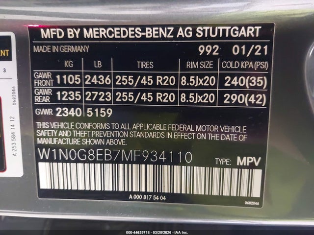 Продажа на аукционе авто 2021 Mercedes-benz Glc 300 4matic Suv, vin: W1N0G8EB7MF934110, номер лота: 44639718