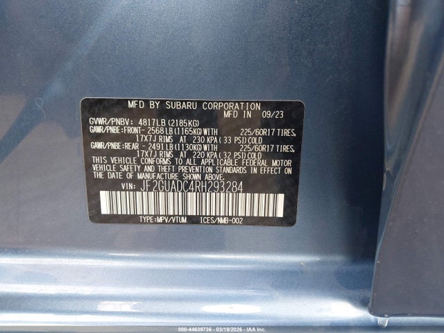 Продаж на аукціоні авто 2024 Subaru Crosstrek Premium, vin: JF2GUADC4RH293284, номер лоту: 44639736