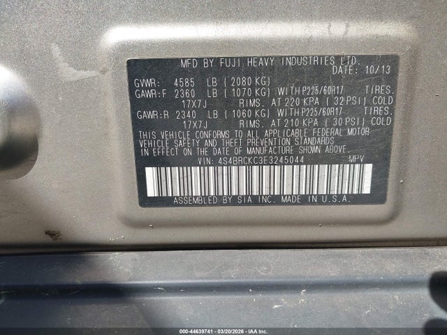 Продажа на аукционе авто 2014 Subaru Outback 2.5i Limited, vin: 4S4BRCKC3E3245044, номер лота: 44639741