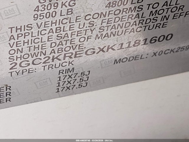 2GC2KREGXK1181600 Chevrolet Silverado 2500hd Wt