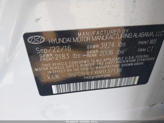 5NPD84LFXHH137138 Hyundai Elantra Value Edition
