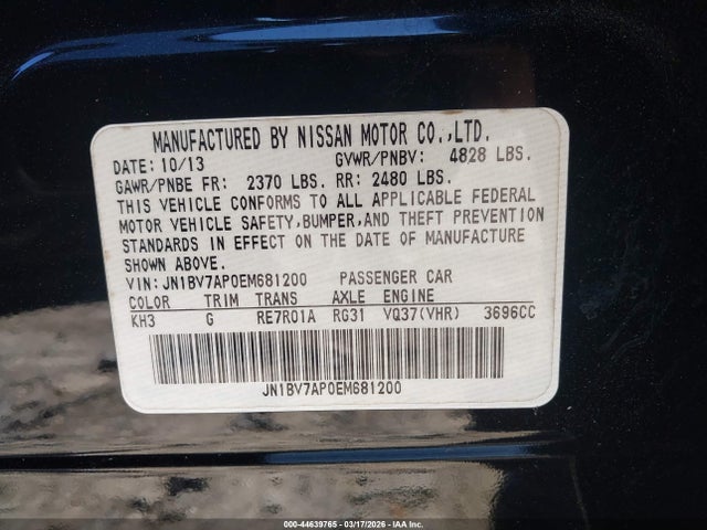 2014 Infiniti Q50 მანქანა იყიდება აუქციონზე, vin: JN1BV7AP0EM681200, აუქციონის ნომერი: 44639765