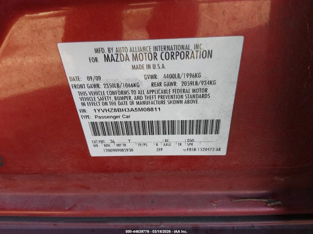 Продаж на аукціоні авто 2010 Mazda Mazda6 I Sport, vin: 1YVHZ8BH3A5M08811, номер лоту: 44639776
